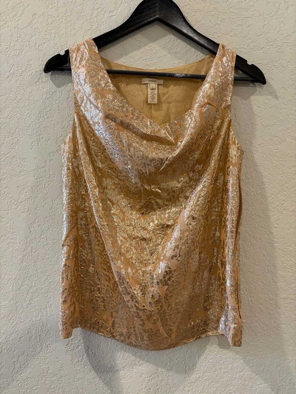 J.Crew Silk Blend Metallic Brocade Cowl Neck Sleeveless Blouse Size 0
